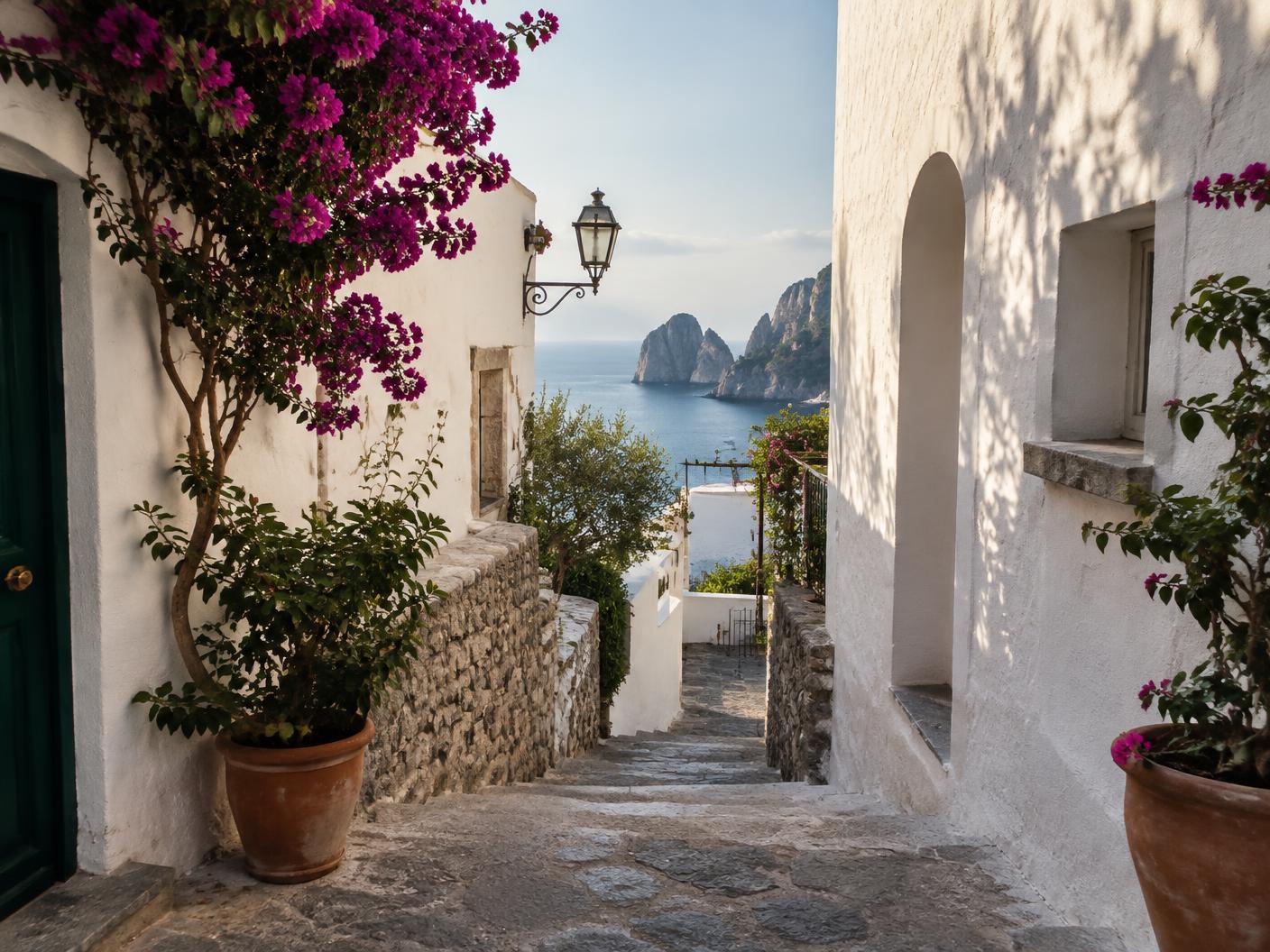 Una strada di Capri verso il mare